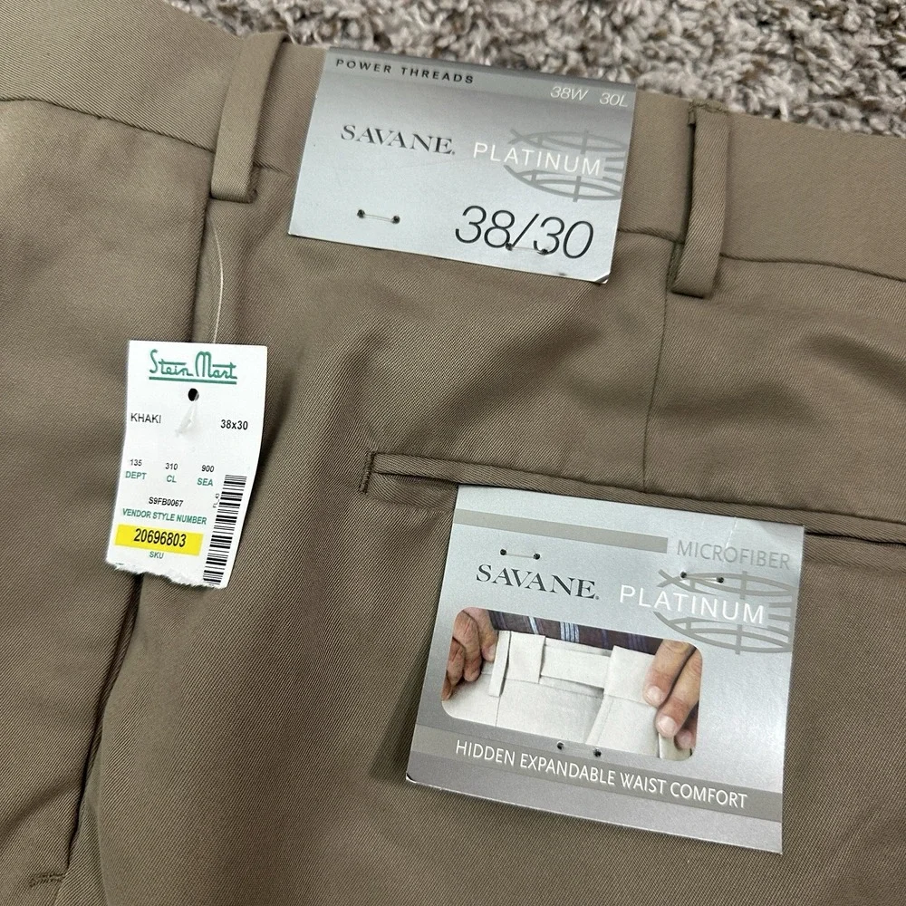 Savane Platinum Chino‎ Dress Pants 38x30 Mid Khaki Straight Fit NWT